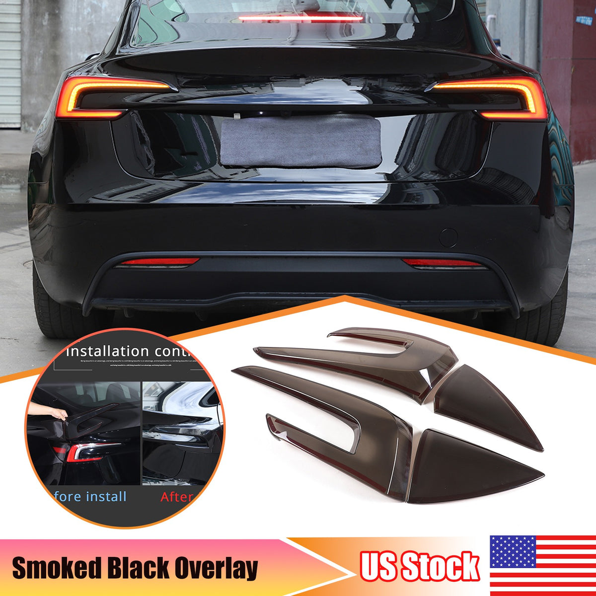 Smoked Blackout Tail Light Lamp Cover Overlay Trim For Tesla Model 3 23+ 1