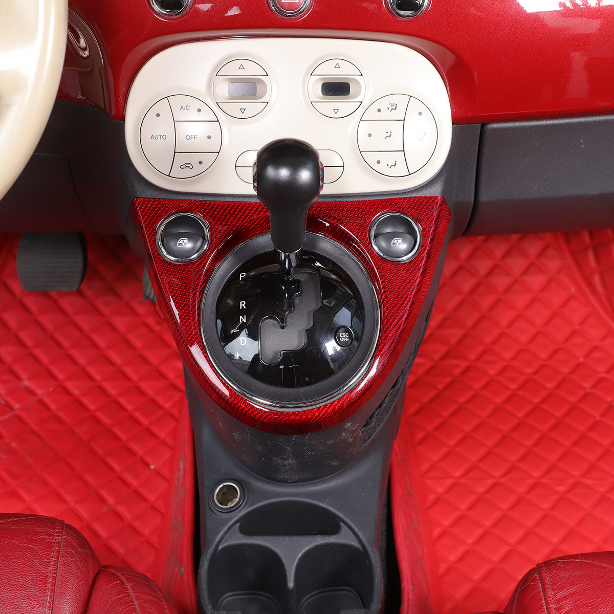 Red Real Carbon Fiber Center Gear Shift Panel Trim For Fiat 500 Abarth 595 10-22 23