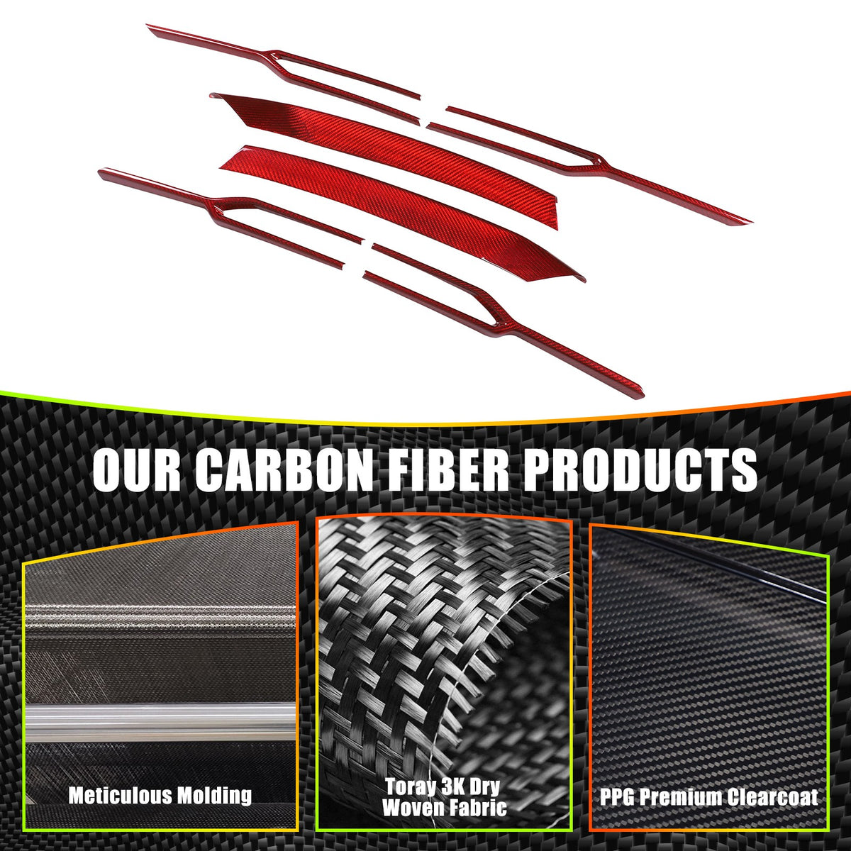 Red Real Carbon Fiber Front Grille Strip Trim For Lamborghini Urus 2018-2021 4
