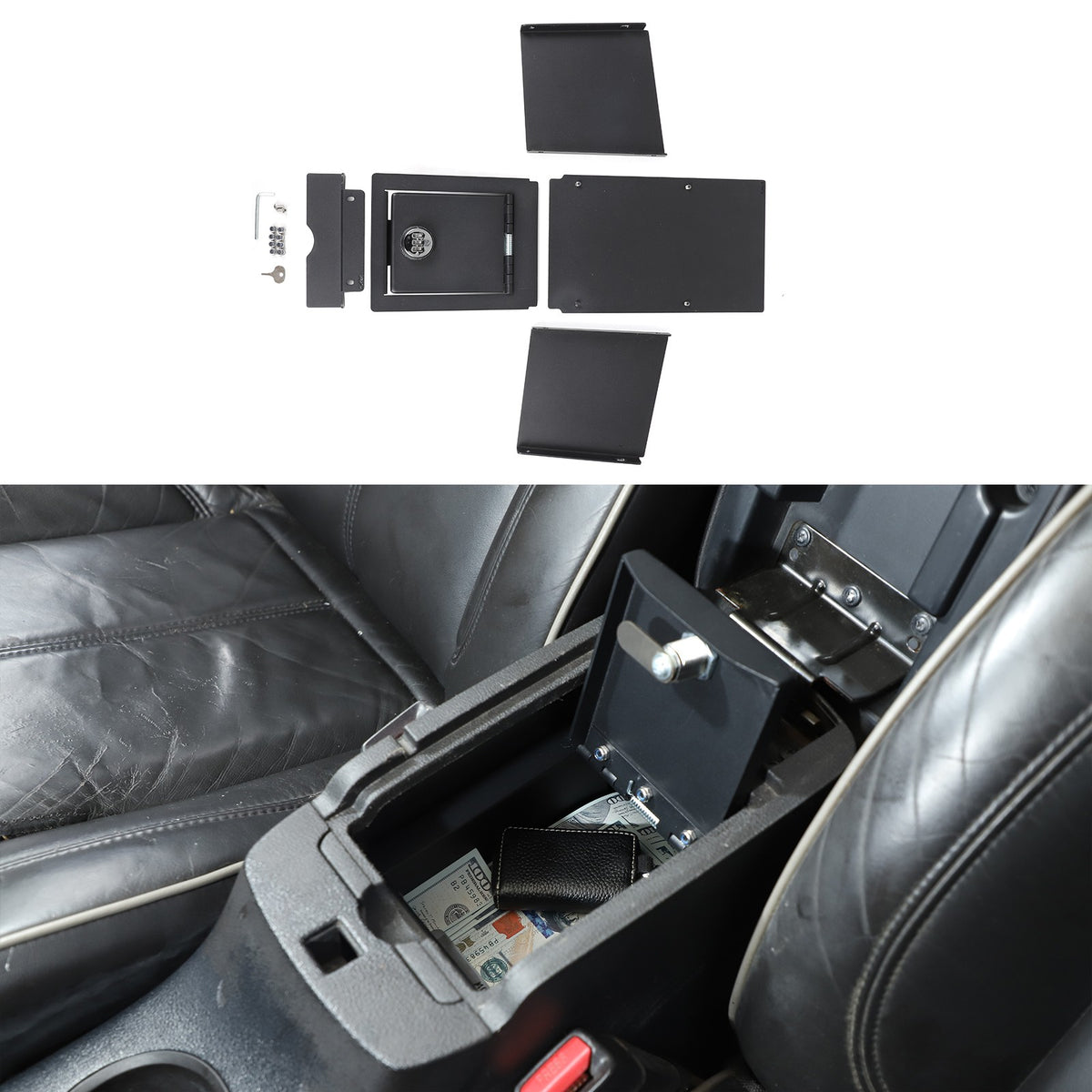 Steel Center Console Safe GUN Storage Lock Box W/ Tray For Hummer H3 2005-2009 12