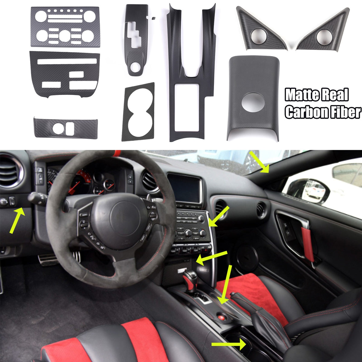 9PCS Matte Dry Real Carbon Fiber Full Center Trim Set For Nissan GTR R35 08-16 1