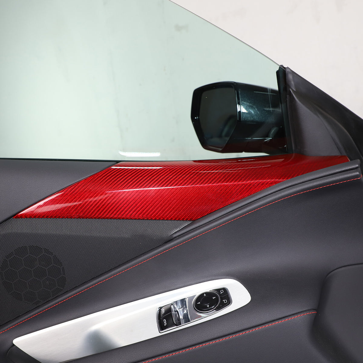 Red Real Carbon Fiber Interior Door Panel Trim Cover For Corvette C8 2020-26 US 12