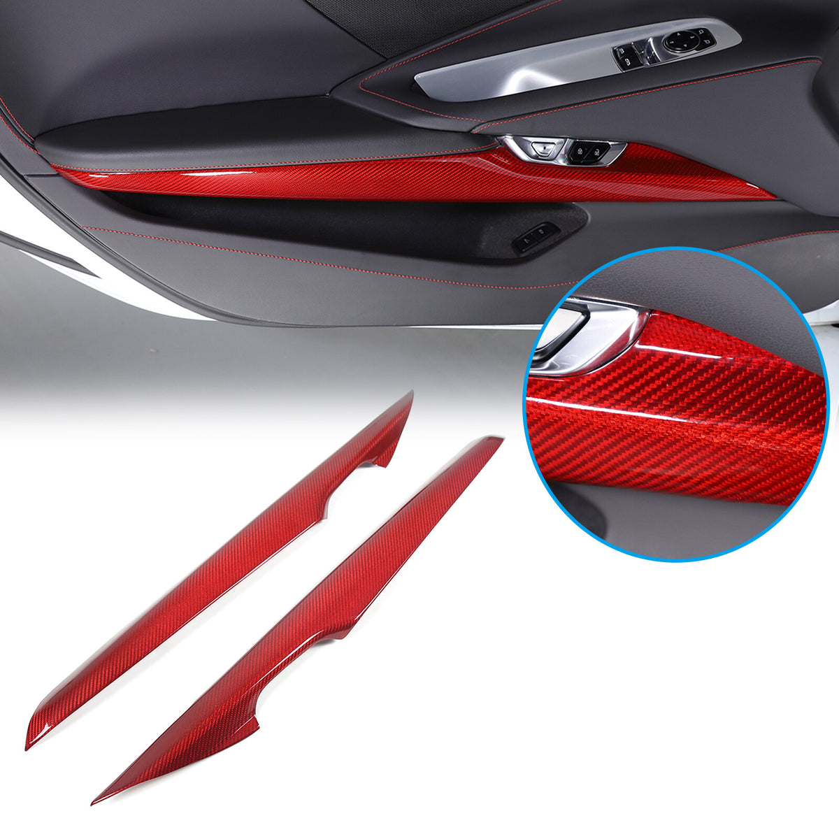 Red Real Carbon Fiber Dash Panel Door Handle Trim Kit Accessory For Corvette C8 3