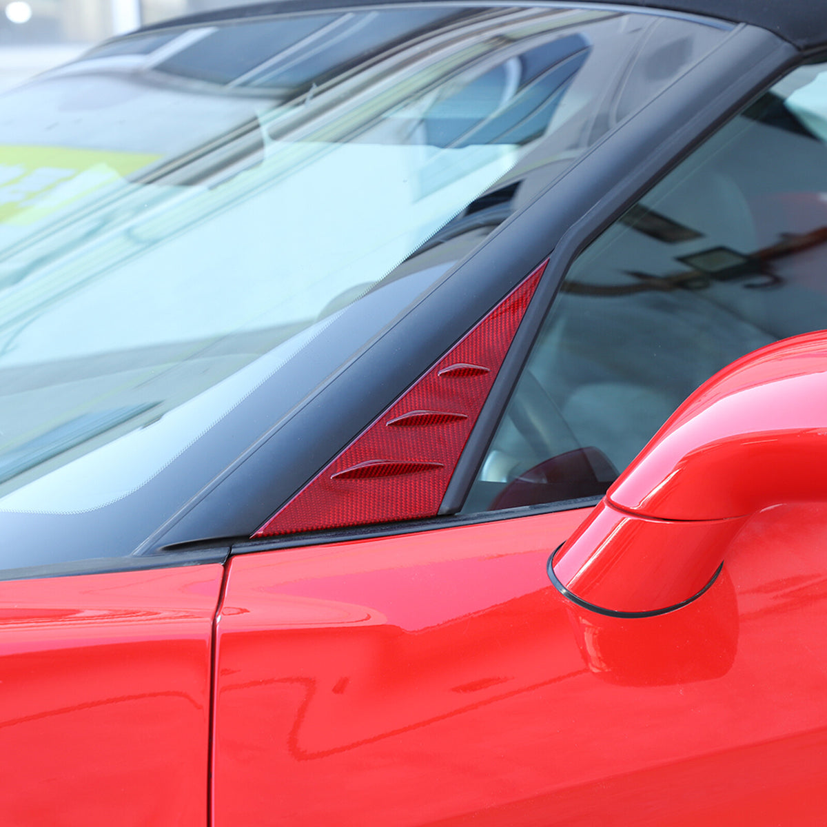 Red Real Carbon Fiber Window Triangle A-Pillar Cover Trim For Corvette C6 05-13 6