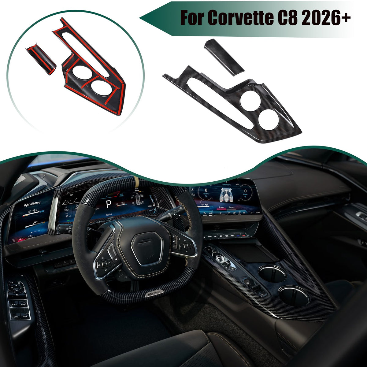 ABS Carbon Fiber Interior Center Console Trim Accessories For Corvette C8 2026+ - Styles 1-5 4