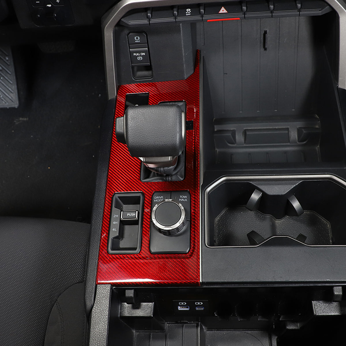 Red Real Carbon Fiber Console Gear Shift Box Panel Trim For Toyota Tundra 22-26 10