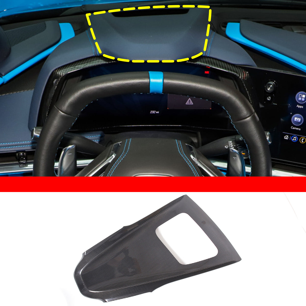 Real Carbon Fiber Dashboard Upper Overlay Trim cover For C8 Corvette With HUD 3