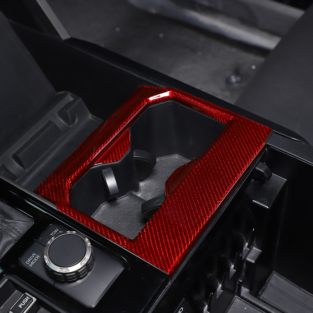 Red Real Carbon fiber Center Front Cup Holder Cover Trim For Toyota Tundra 22-26 7