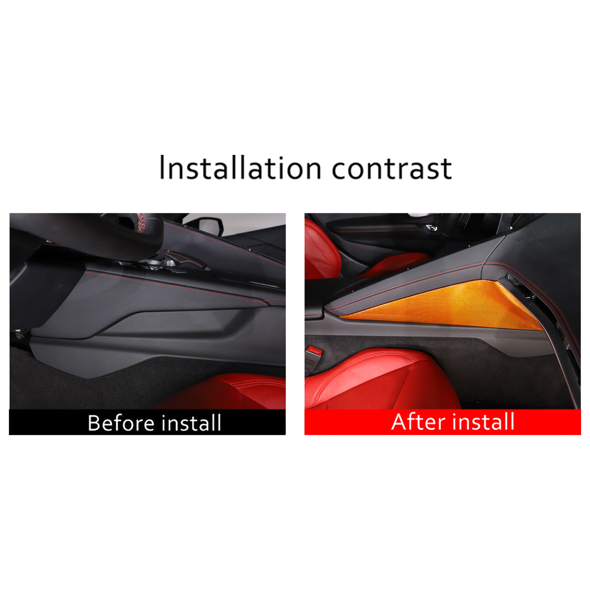Yellow Carbon Fiber Center Console Side Panel Trim Cover For 2020-25 Corvette C8 12