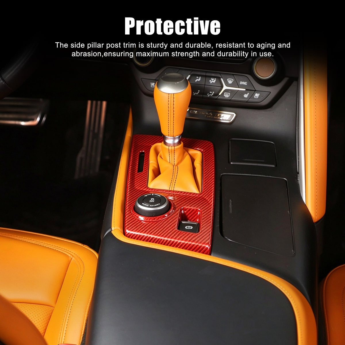 Red Real Carbon Fiber Gear Shift Trim Cover For Corvette C7 2014-2019 9