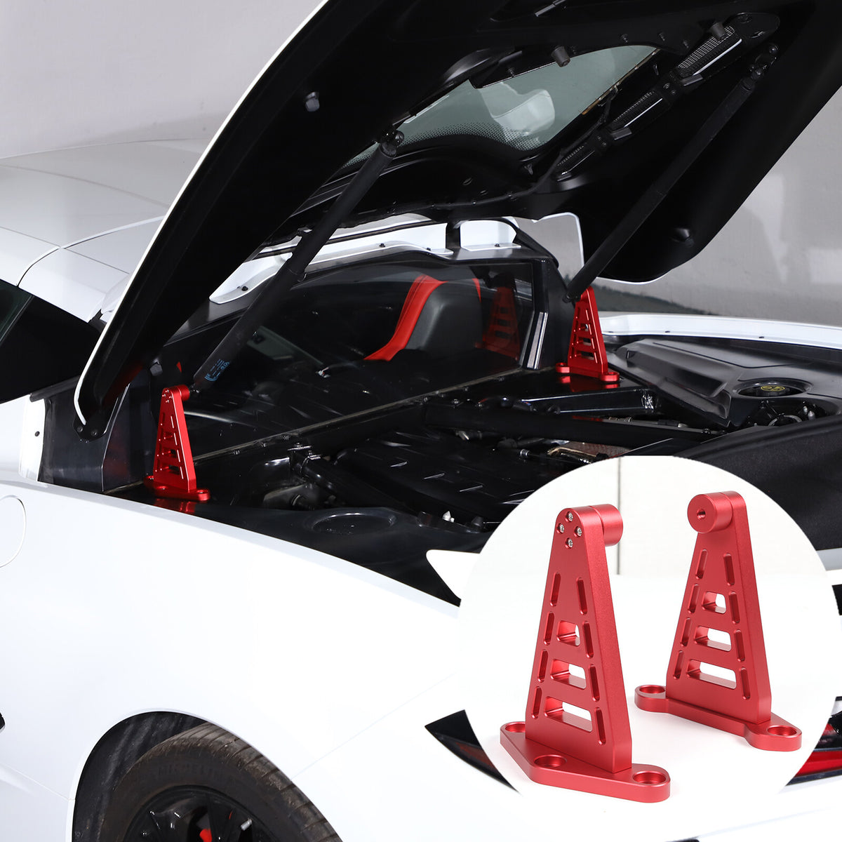 Replacement Red Alloy Hood Hydraulic Rod Base Bracket For Corvette C8 2020-2026 17