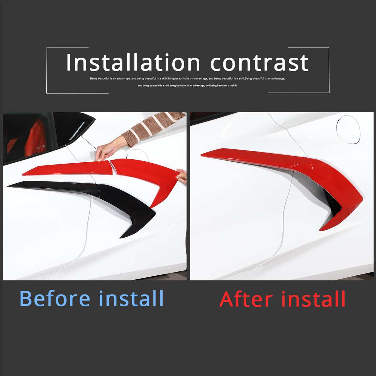 Red ABS Exterior Body Side Air Vent Cover Trim Molding For Corvette C8 2020-2026 12