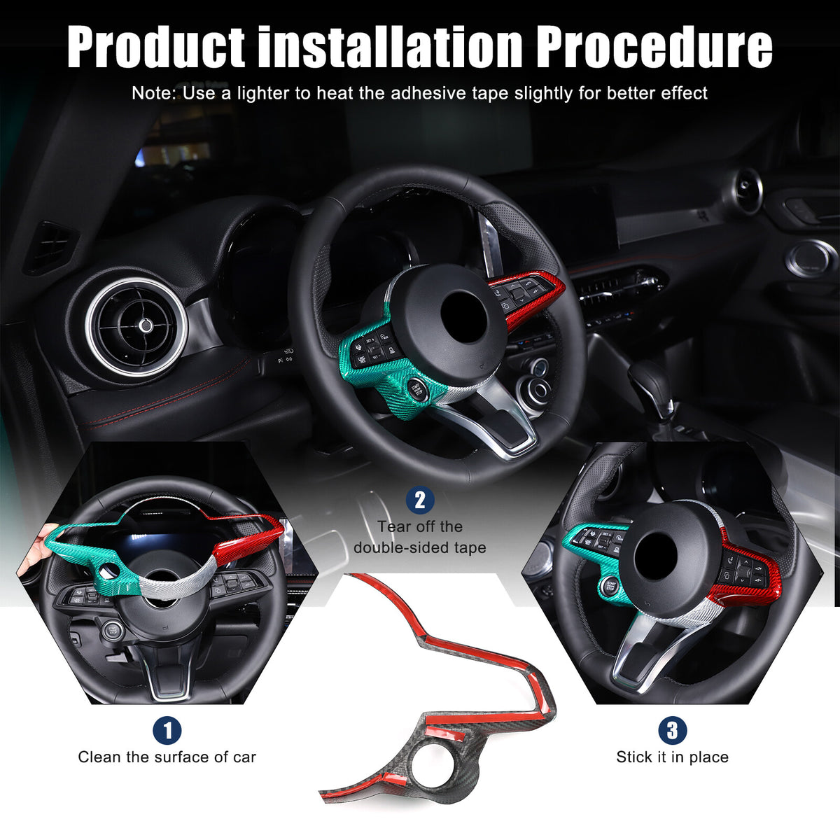Tri-Color Carbon Fiber Steering Wheel Cover Trim for Alfa Romeo Tonale 2023-2024 18