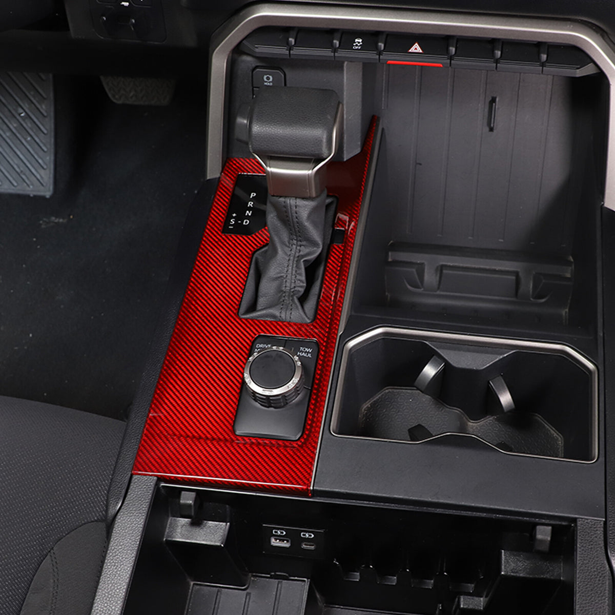 Red Real Carbon Fiber Center Console Gear Panel Cover for Toyota Tundra 2022-26 14