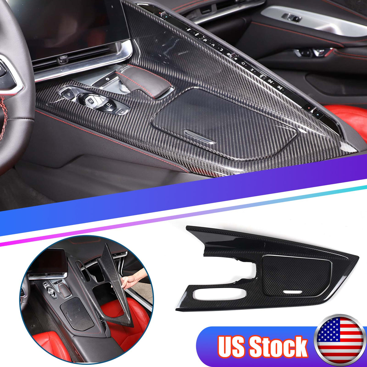 Real Carbon Fiber Console Gear Shift Panel Trim For C8 Corvette Z06 Z51 20-25 1