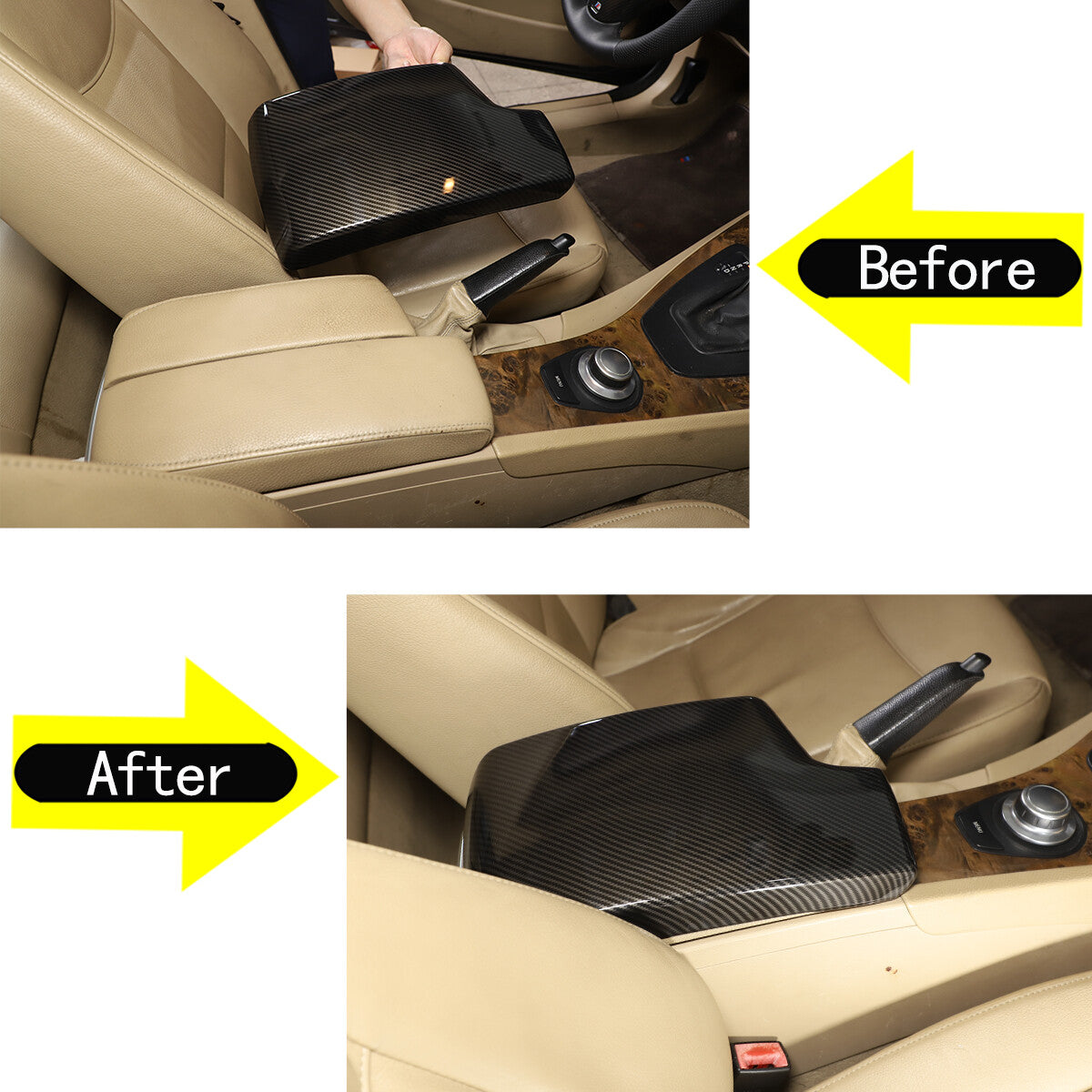 ABS Carbon Fiber Center Console Armrest Panel Trim Set For BMW 3 E90 2005-12 14