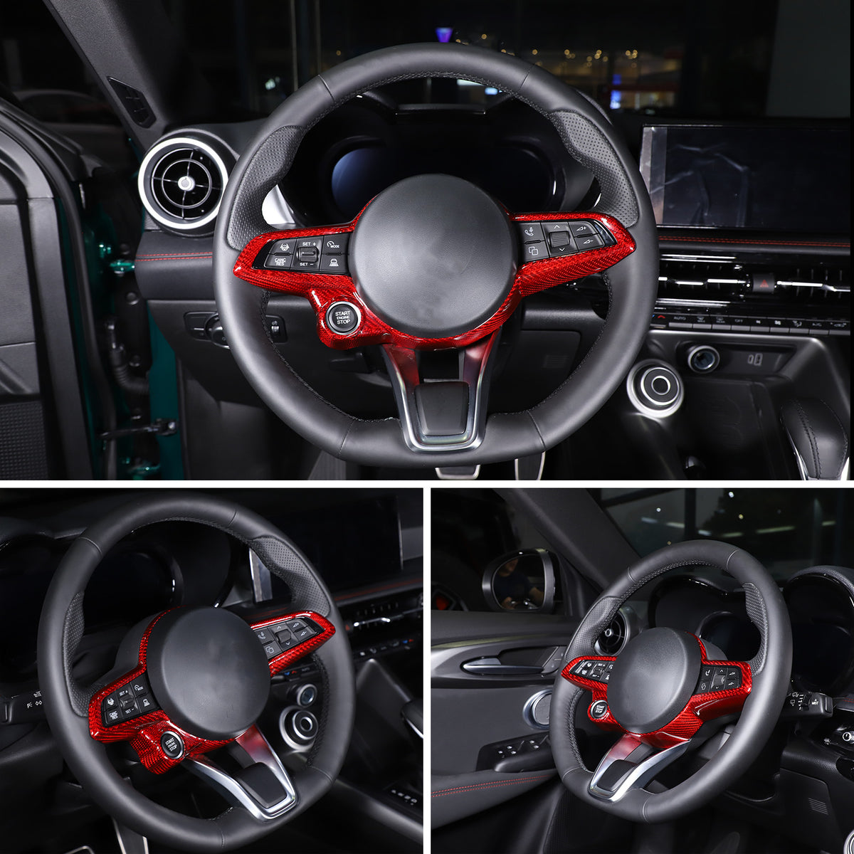 Red Carbon Fiber Steering Wheel Frame Trim For Alfa Romeo Giulia/Stelvio 2020 11