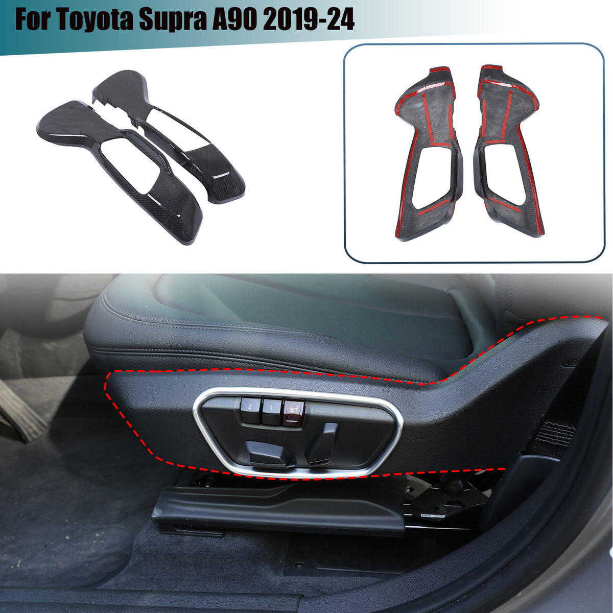 Real Carbon Fiber Interior Seat Side Panel Trim Cover For Toyota Supra A90 19-24 1