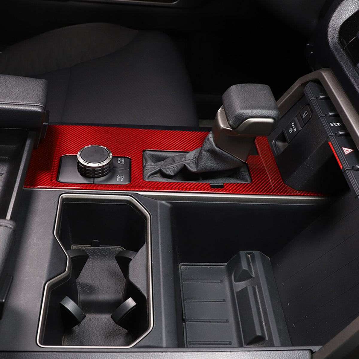 Red Real Carbon Fiber Center Console Gear Panel Cover for Toyota Tundra 2022-26 11