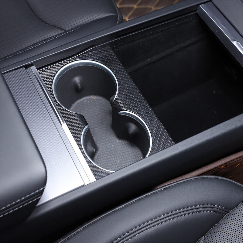 Real Carbon Fiber Center Water Cup Holder Panel Trim Cover For Tesla Model 3 23+ 15