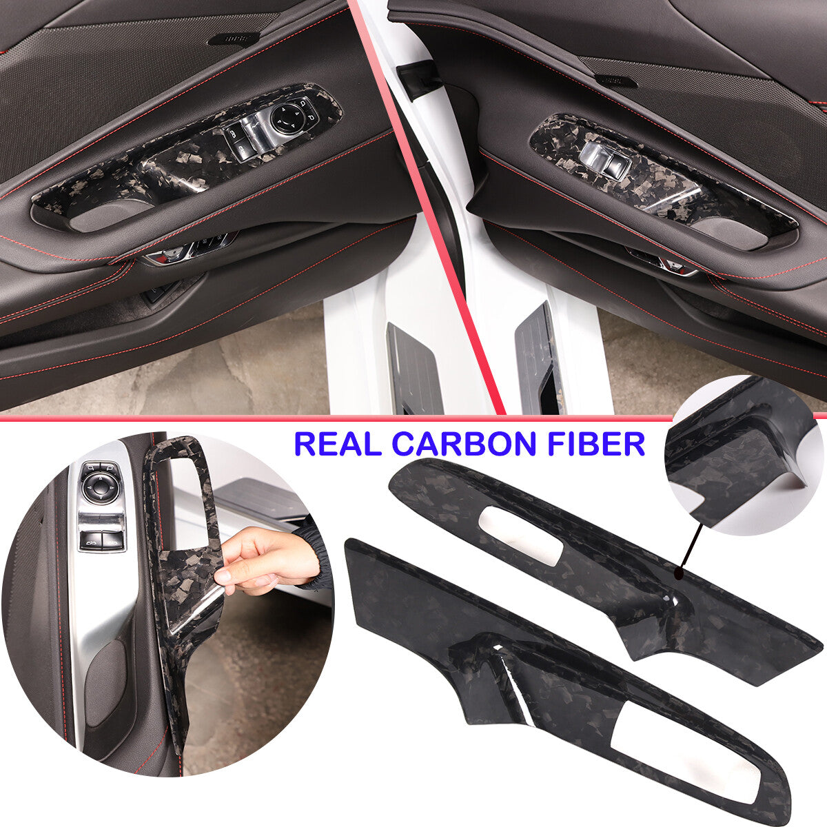 16PCS Forged Real Carbon fiber Car interior Kit Cover Trim Set For Corvette C8 8