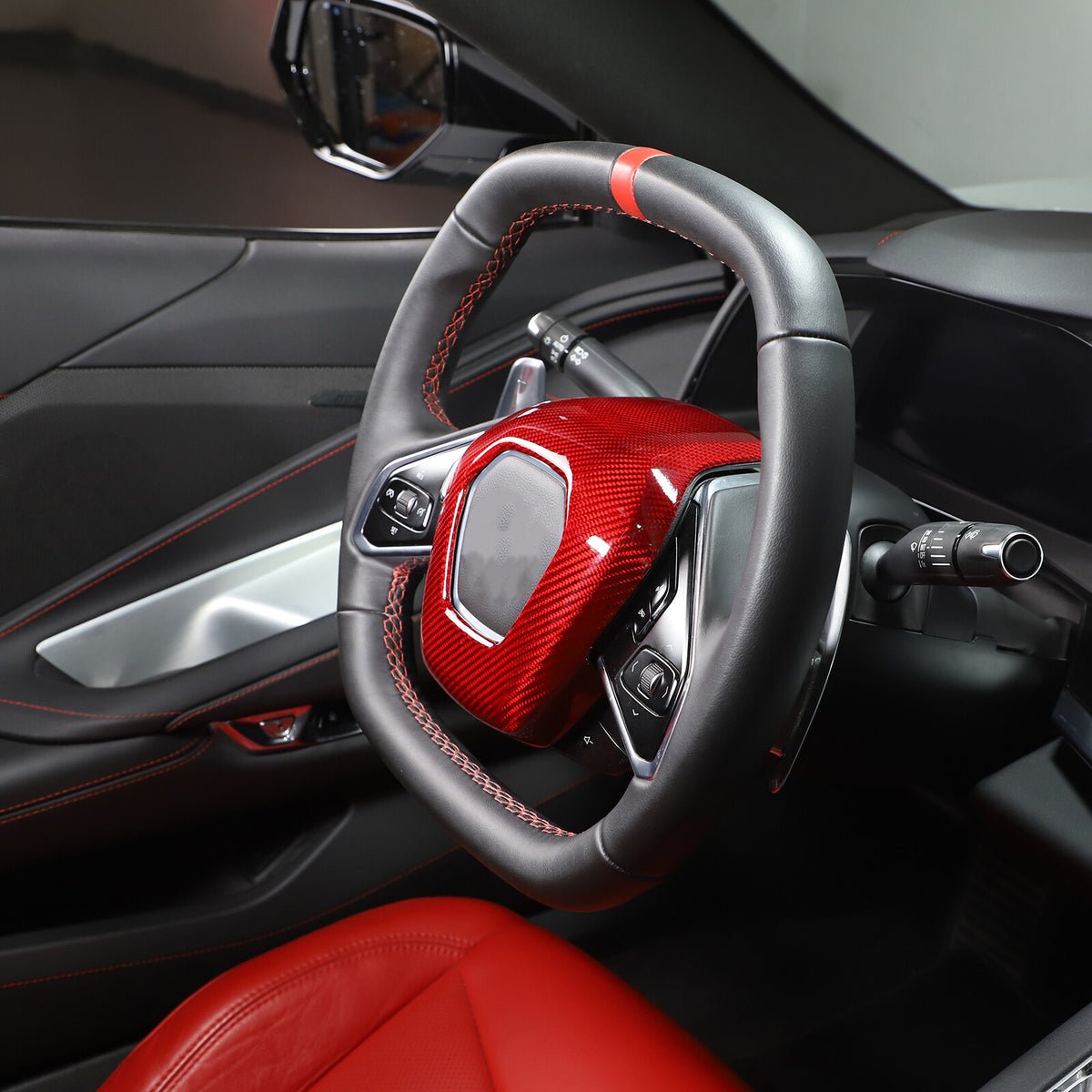 Red Real Carbon Fiber Full Interior Set Decor Trim Kit for Corvette C8 20-25 213