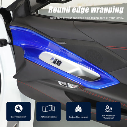 Blue Real Carbon Fiber Interior Door Panel Trim Cover For Corvette C8 2020-2026 12