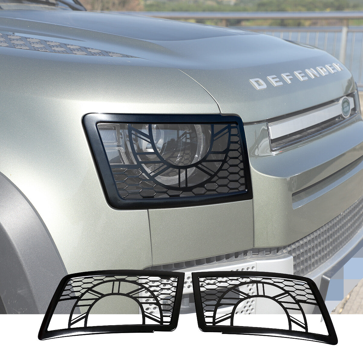 Black Metal Front Head Light Lamp Cover Trim For 2020-2022 Land Rover Defender 1
