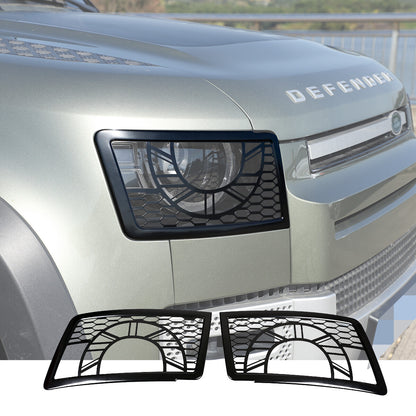 Black Metal Front Head Light Lamp Cover Trim For 2020-2022 Land Rover Defender 1