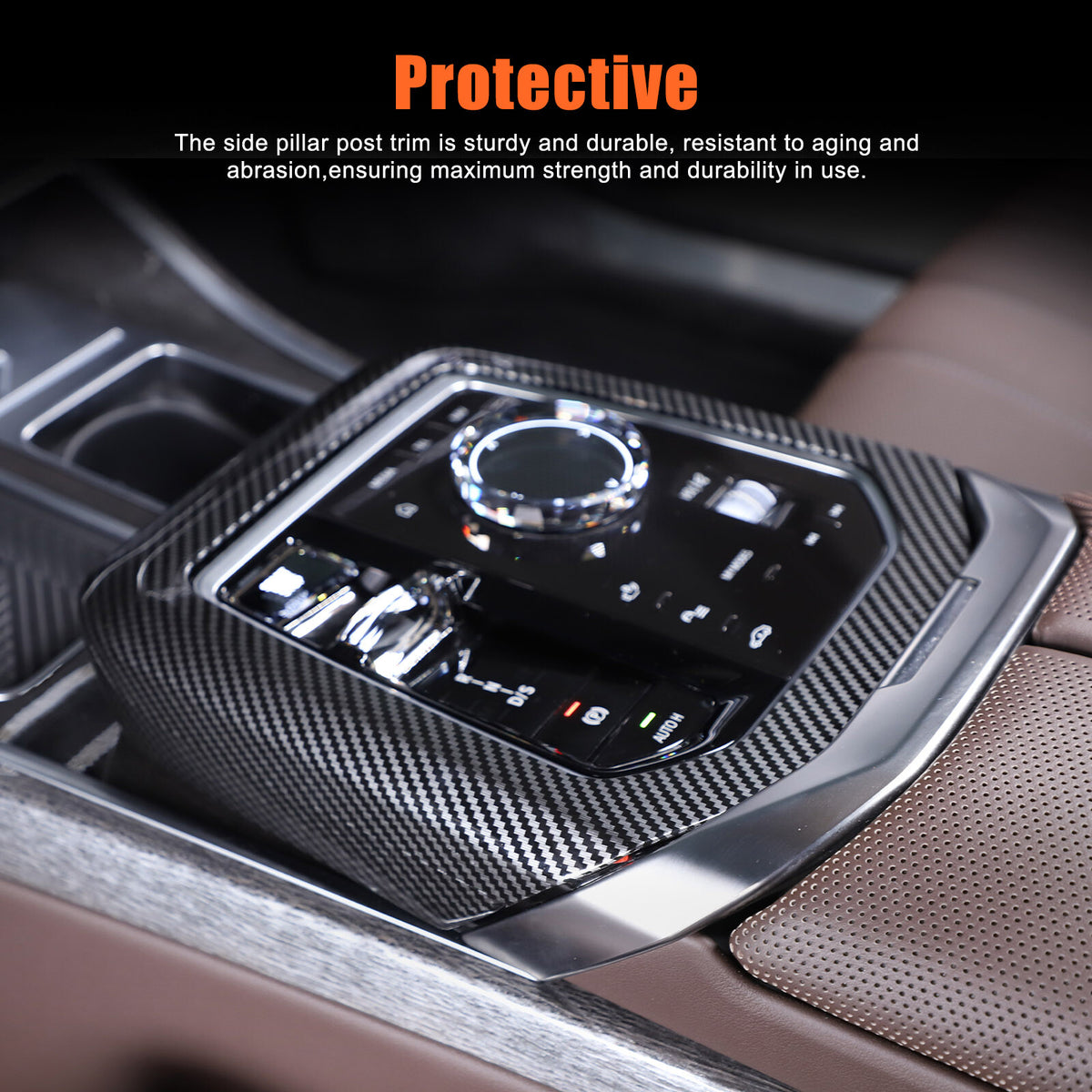 ABS Carbon Fiber Center Gear Shift Panel trim Cover for BMW 7 Serie G70 i7 2023 11