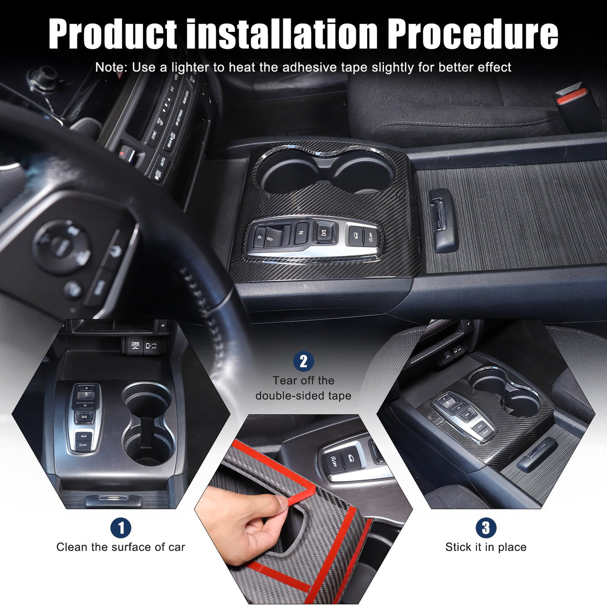 Real Carbon Fiber Center Gear Cup Trim For Honda Pilot/Ridgeline/Passport 16-22 24