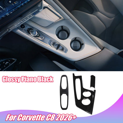 Glossy Piano Black Center Console Gear Panel Trim Set For Corvette C8 26+ US 2