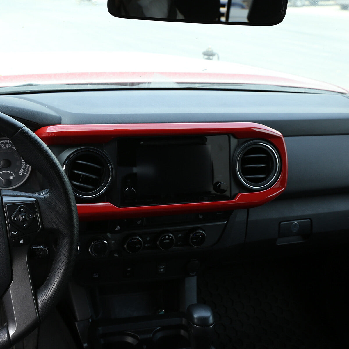 Red ABS Central Control Dashboard Decorative Cover For Toyota Tacoma 2016-2023 11