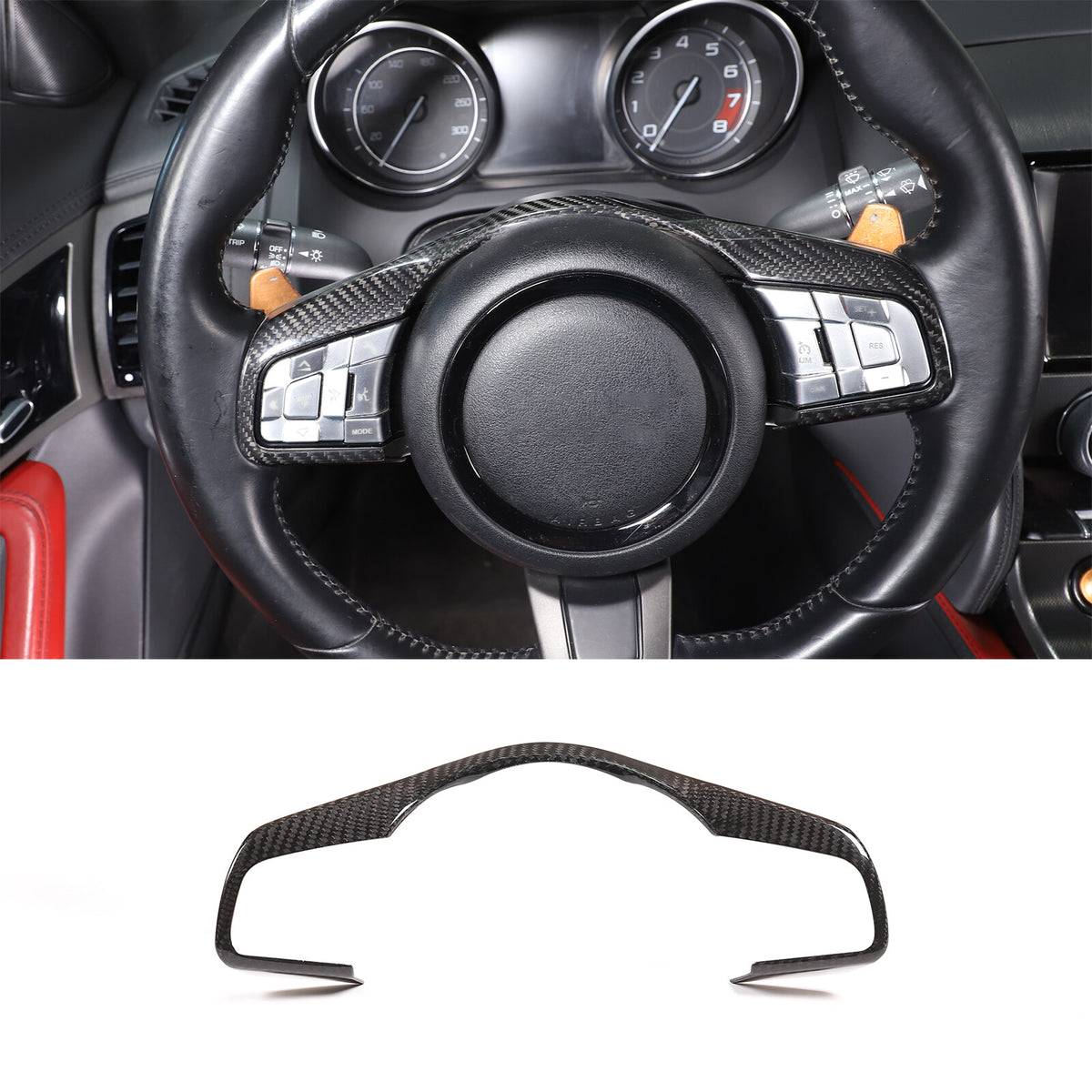 For Jaguar F-Type Carbon Fiber Steering Wheel Button Frame Cover Trim 2015-2021 2