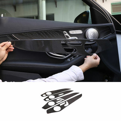 Fit For Benz C-Class 2015-2021 Real Carbon Fiber Interior Door Panel Cover Trim 5