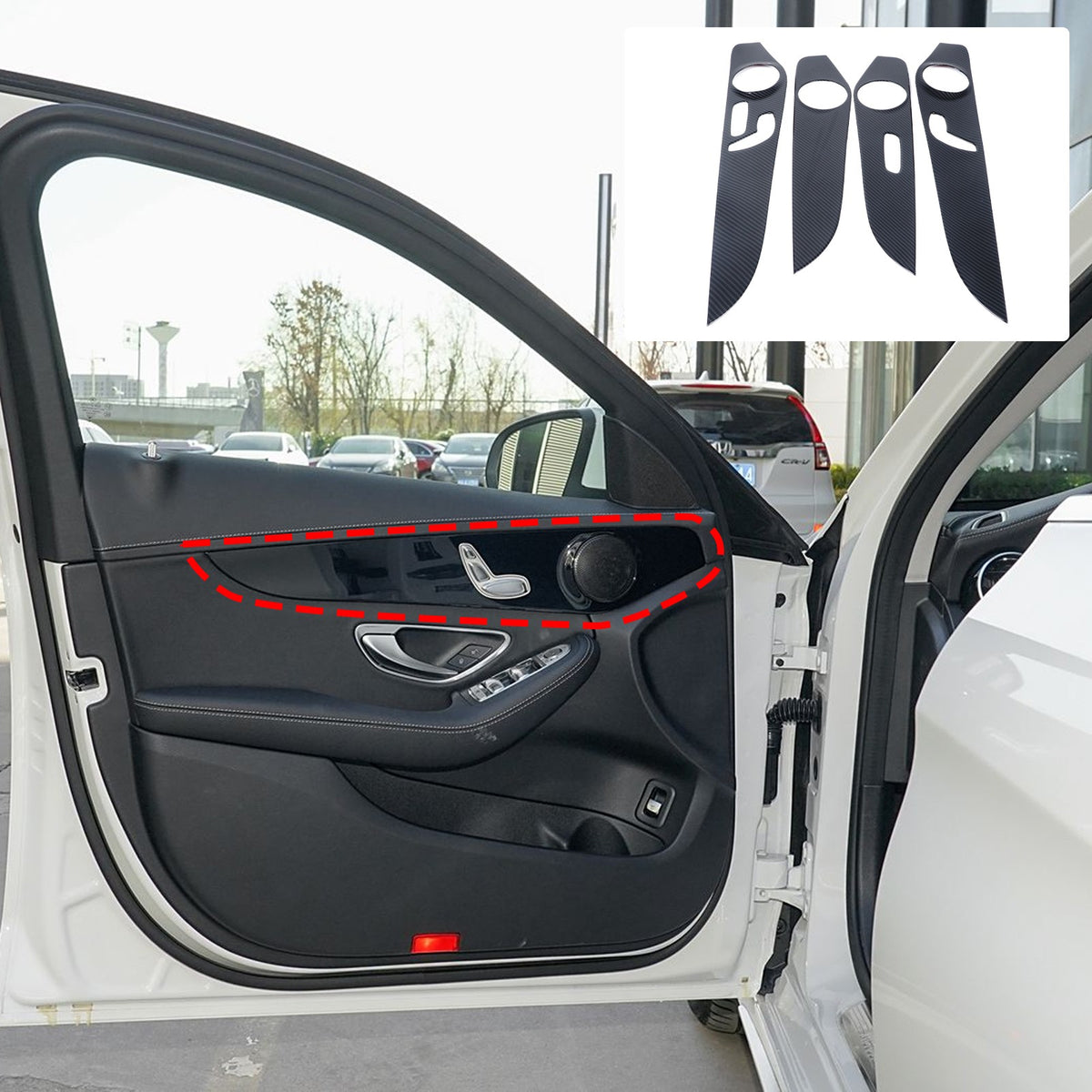 ABS Carbon Fiber Interior Door Panel Trim Cover For Benz C-Class W205 2015-21 US 18