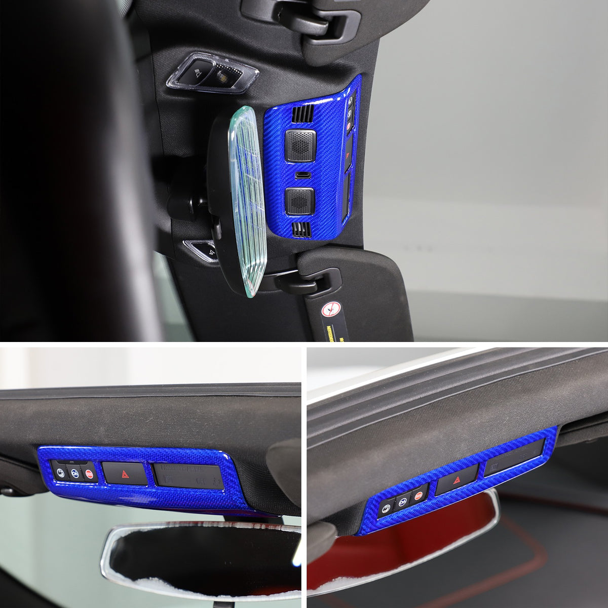 Blue Real Carbon Fiber Roof Reading Light Trim For Corvette C8 2020+ 5