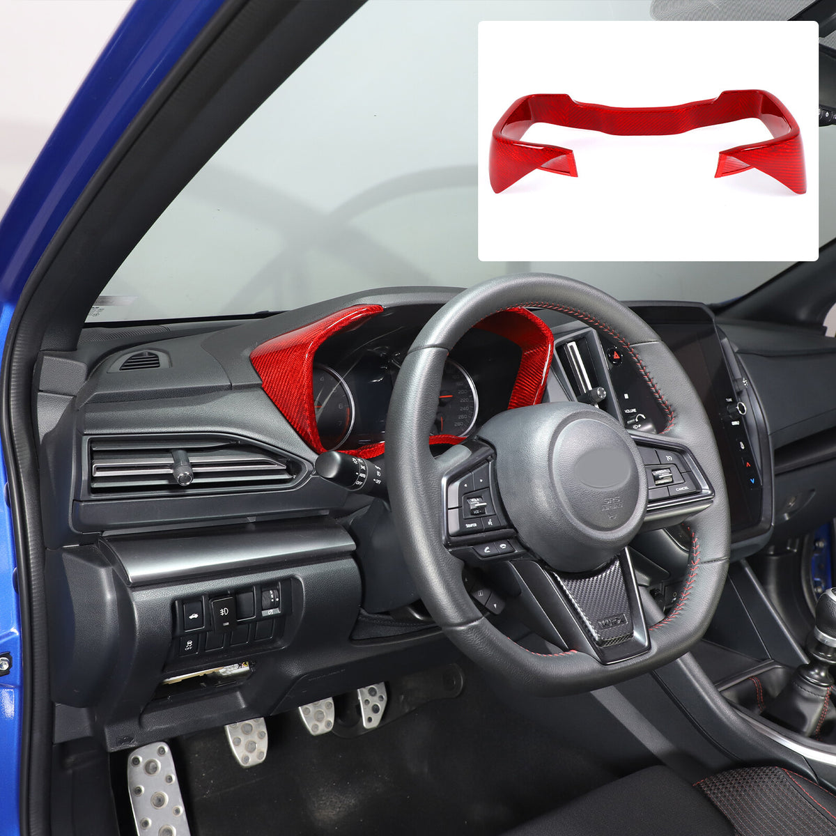 Red Real Carbon Fiber Center Console Dashboard Trim For Subaru WRX 2022+ 14