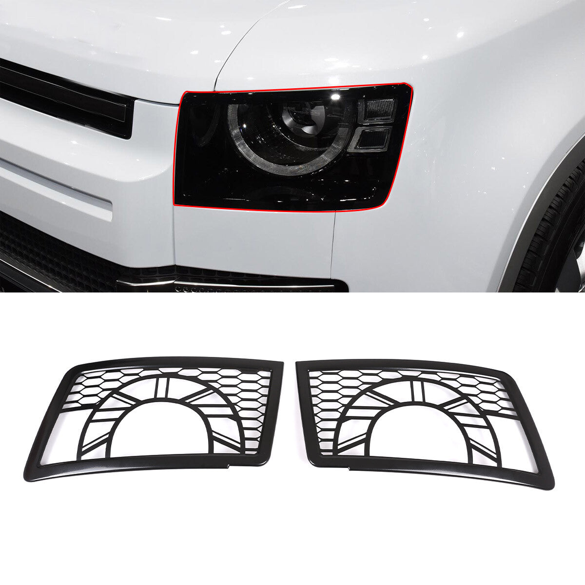Black Metal Front Head Light Lamp Cover Trim For 2020-2022 Land Rover Defender 7