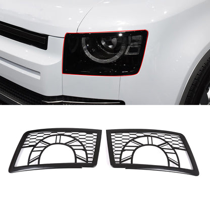 Black Metal Front Head Light Lamp Cover Trim For 2020-2022 Land Rover Defender 7