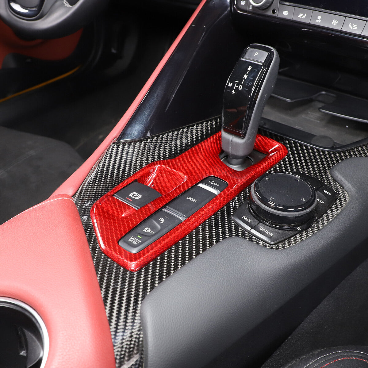 Red Carbon Car Central Console Gear Shift Panel Trim For Toyota Supra 19-22 10