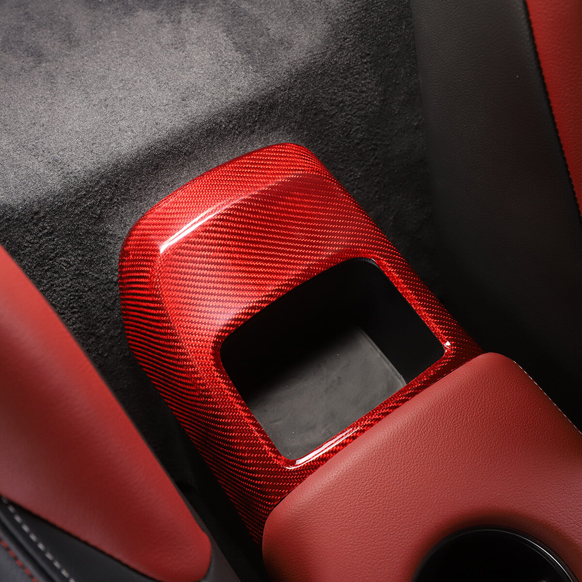 Red Carbon fiber Rear storage compartment cover trim For Toyota Supra A90 19-24 4