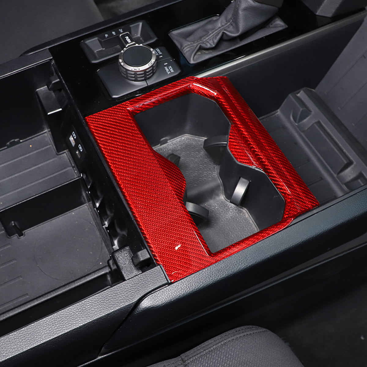 Red Real Carbon fiber Center Front Cup Holder Cover Trim For Toyota Tundra 22-26 5
