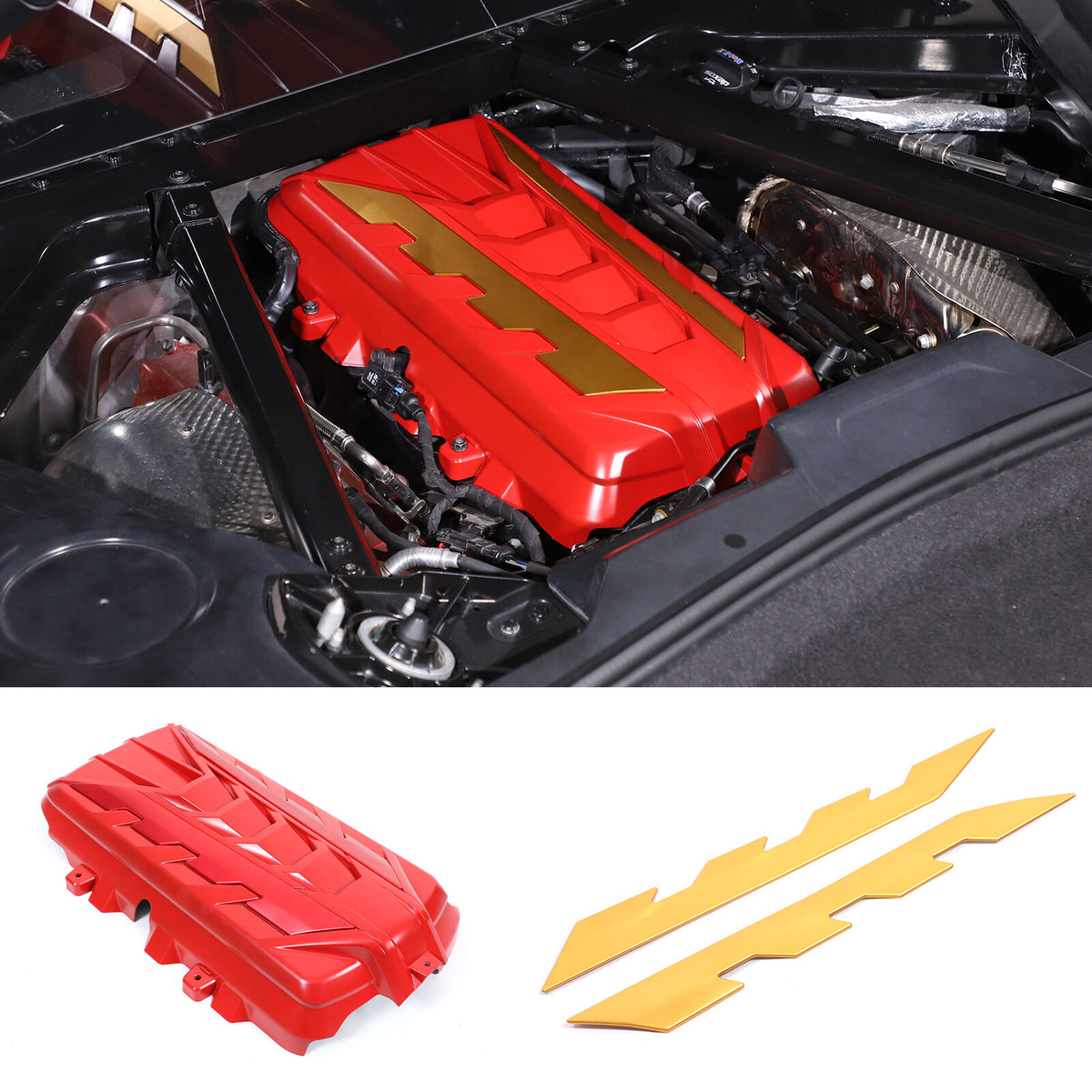 Orange Engine Bay Panel Cover Trim in Edge Yellow For Corvette C8 2020-25 7