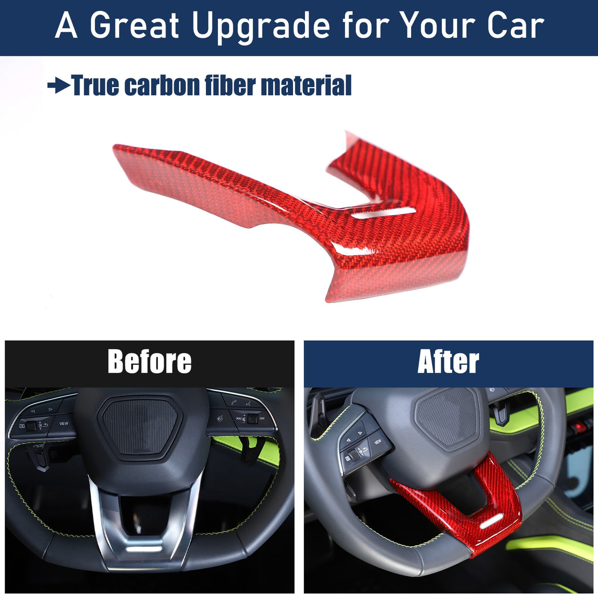 Red Real Carbon Fiber Steering Wheel Trim For Lamborghini Urus/Urus SE 2018-2023 7