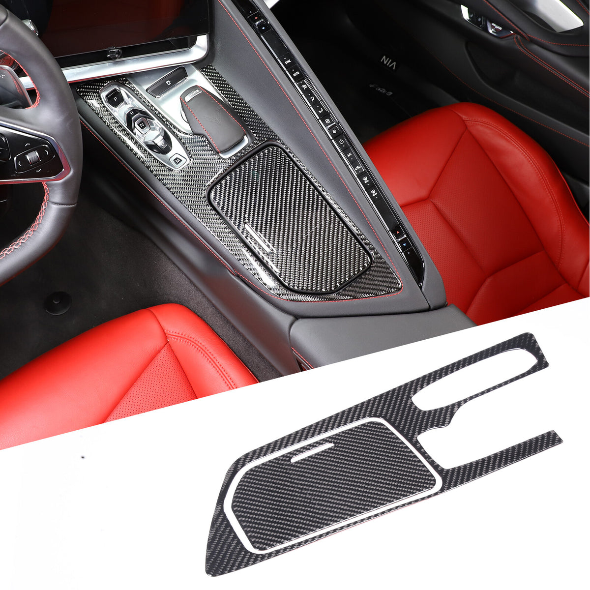 Carbon Fiber Center Console Trim Cover Sticker Set Fit For Corvette C8 20-25 US 3