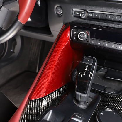 Red Real Carbon Fiber Center Gear Shift Side Panel Trim For Toyota Supra A90 19+ 19