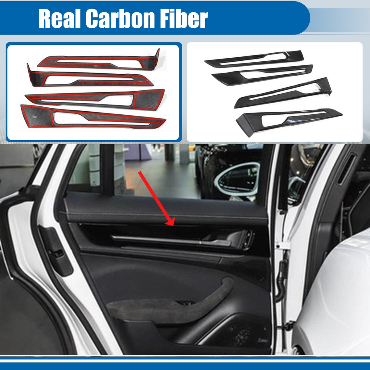 Real Carbon Fiber Interior Inner Door Panel Trim For Porsche Panamera 976 2024+ 1