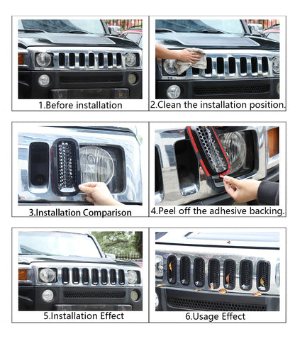 Black ABS Grille Insert Guard Insect Screen For Hummer H3 2005-2009 2