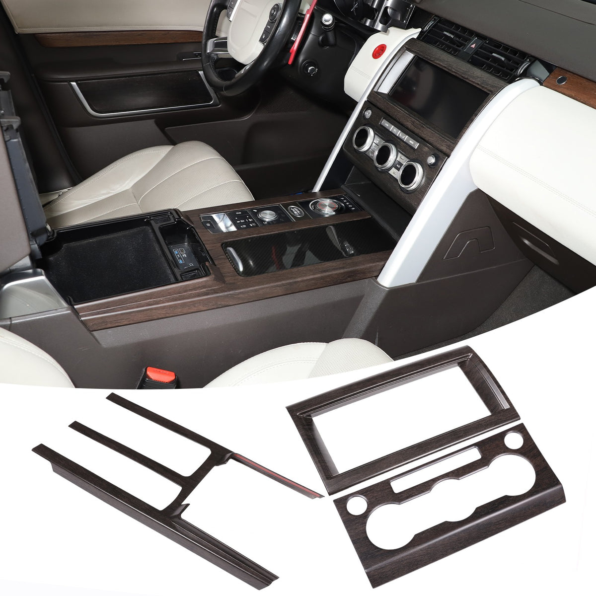 3pcs Wood Grain Center Console Trim Kit For Land Rover Discovery 5 L462 2017-20 10